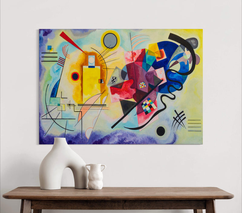 Red, Blue - Painted by Wassily Kandinsky- Circa. 1925. High Quality Polyester Cotton Canvas Print. Rolled Canvas Available in 4 Sizes - Small, Medium, or X Large. Stretched Canvas Option Available in One (1) Large Size - 70cm.