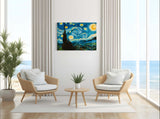 Swirling Starry Night - Painted by Vincent Van-Gogh - Circa. 1888. High Quality Polyester Cotton Canvas Print. Rolled Canvas Available in 3 Sizes - Small, Medium, or Large. Stretched Canvas Option Available in One (1) Large Size - 70cm x 100cm.