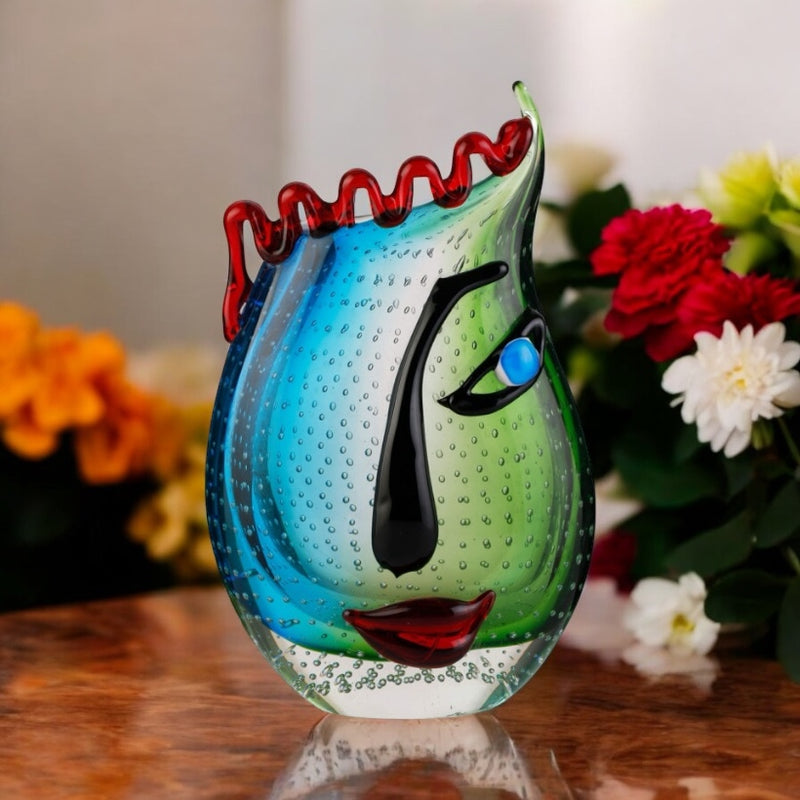 Art Deco “Glass of Absinthe” Hand Blown Murano Style 'Zibo' Glass Sculptured Flower Vase - Inspired by Pablo Picasso Cubist Design - 28cm Height. Stunning Designer Statement.