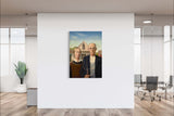 American Gothic - Painted by Grant Wood - Circa. 1930. High Quality Polyester Cotton Canvas Print. Ready to be Framed or Mounted. Available in One Large Size. 70cm X 100cm. Stretched Canvas Option Available in One (1) Large Size - 70cm x 100cm.