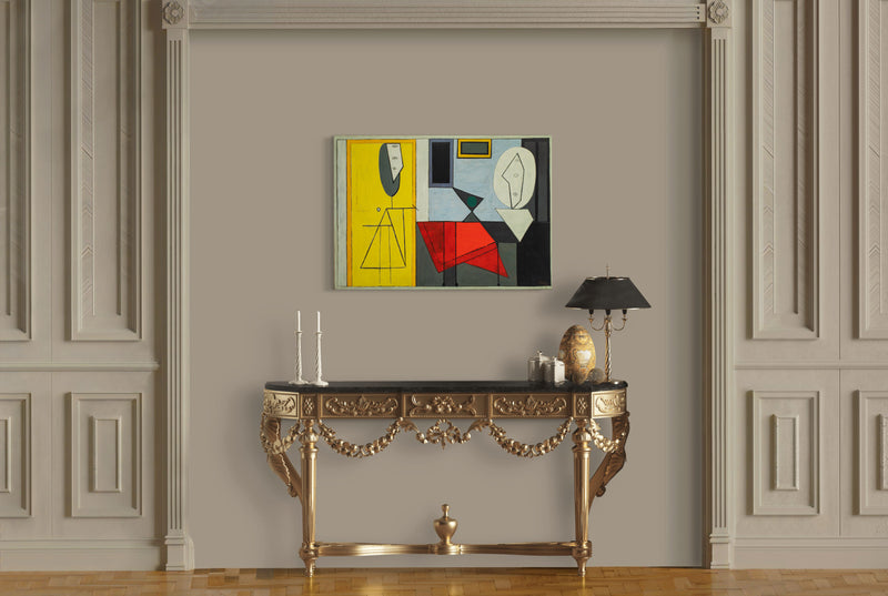 L’Atelier (The Studio) - Painted by Pablo Picasso - Circa. 1927. High Quality Polyester Cotton Canvas Print. Rolled Canvas Available in 3 Sizes - Small, Medium, or Large. Stretched Canvas Option Available in One (1) Large Size - 70cm x 100cm.