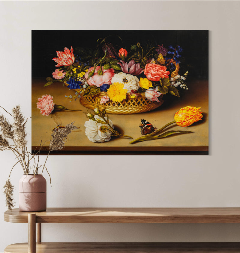 Flower Still Life - Painted by Ambrosius Bosschaert - Circa. 1590. High Quality Polyester Cotton Canvas Print. Ready to be Framed or Mounted. Available in 3 Sizes - Small - Medium or Large.