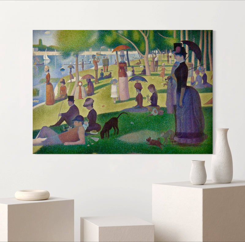 Sunday Afternoon on the Island of La Grande Jatte - Painted by Georges Seurat - Circa. 1884. High Quality Polyester Cotton Canvas Print. Ready to be Framed. Available in One Large Size. 70cm X 100cm. Stretched Canvas Option Available in One (1) Large Size