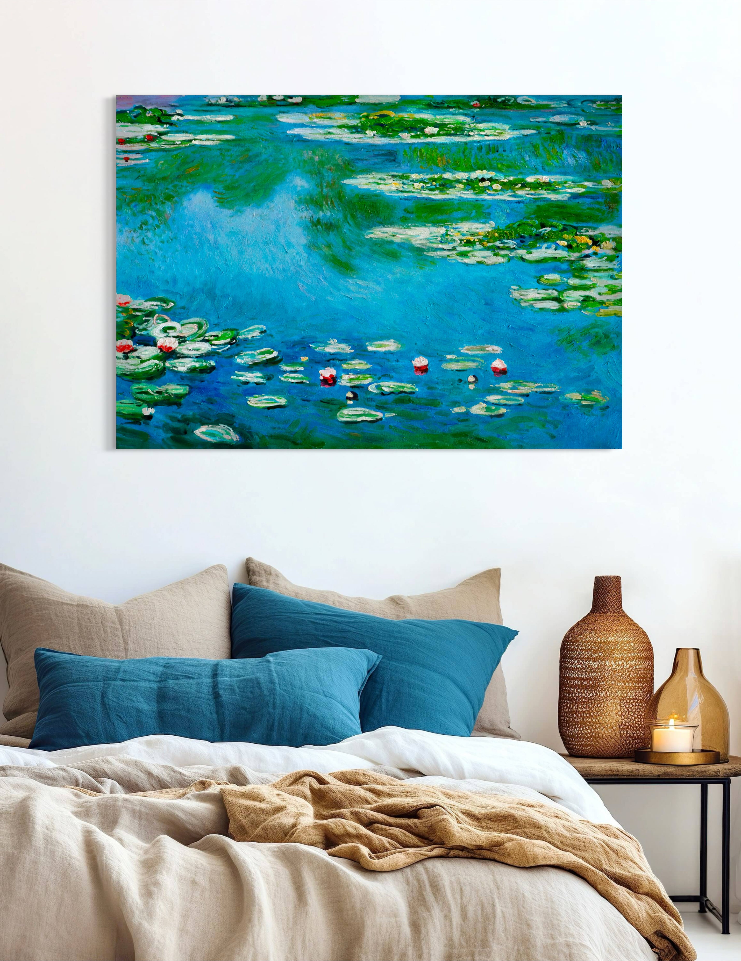 Water Lillies - Painted by Claude Monet - Circa. 1899. High Quality Polyester Cotton Canvas Print. Rolled Canvas Available in 3 Sizes - Small, Medium, or Large. Stretched Canvas Option Available in One (1) Large Size - 70cm x 100cm.