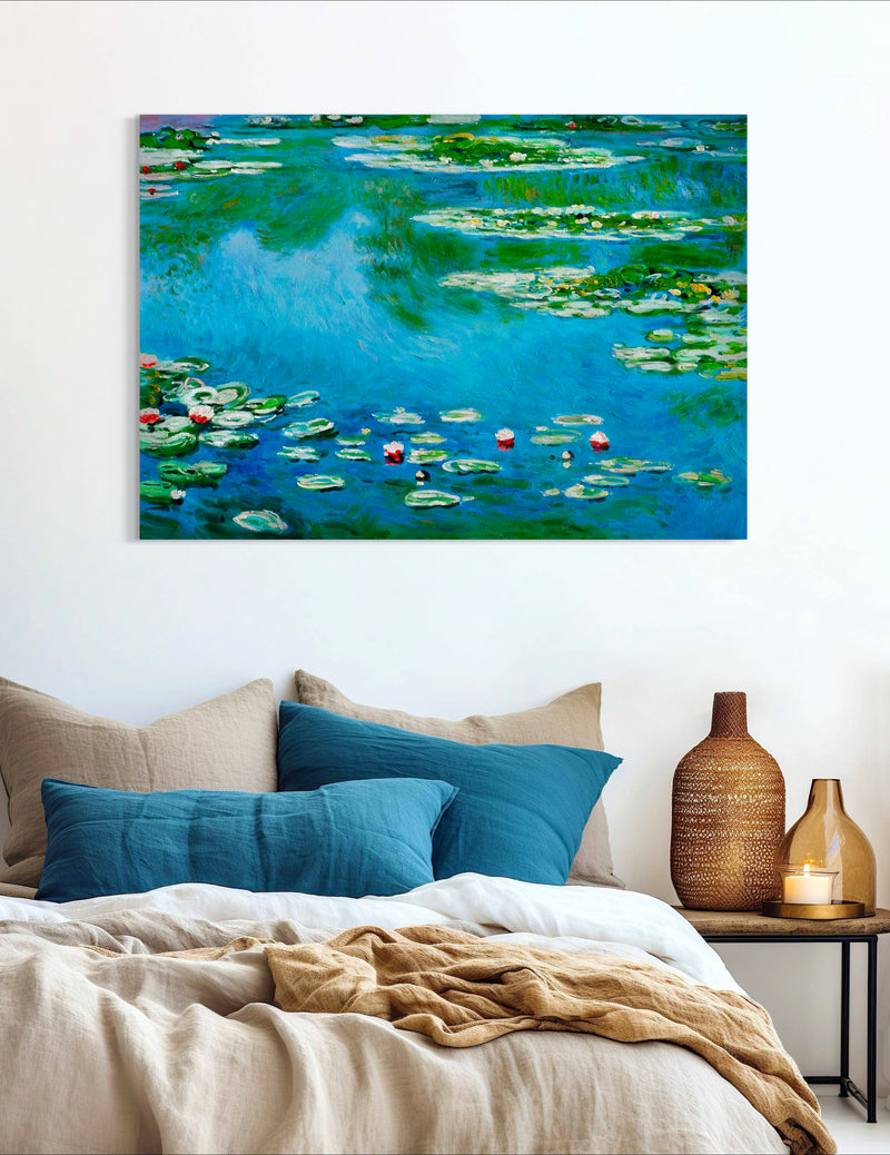 Water Lillies - Painted by Claude Monet - Circa. 1899. High Quality Polyester Cotton Canvas Print. Rolled Canvas Available in 3 Sizes - Small, Medium, or Large. Stretched Canvas Option Available in One (1) Large Size - 70cm x 100cm.