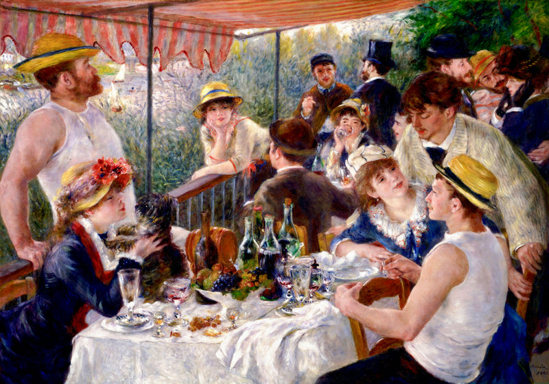 Luncheon of the Boating Party - Painted by Pierre-Auguste Renoir  - Circa. 1881. Quality Polyester Cotton. Ready to be Framed or Mounted. Available in One Large Size. 70cm X 100cm. Stretched Canvas Option Available in One (1) Large Size - 70cm x 100cm.