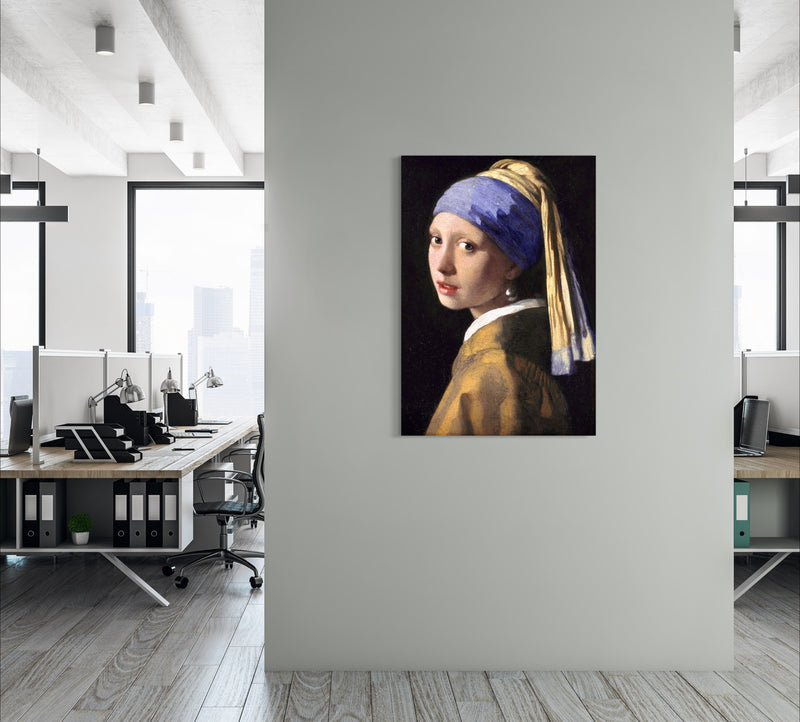 Girl with a Pearl Earring - Painted by Johannes Vermeer - Circa. 1665. High Quality Polyester Cotton Canvas Print. Rolled Canvas Available in 3 Sizes - Small, Medium, or Large. Stretched Canvas Option Available in One (1) Large Size - 70cm x 100cm.