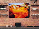 Flaming June - Painted by Frederic Leighton - Circa. 1895. High Quality Polyester Cotton Canvas Print. Rolled Canvas Available in 3 Sizes - Small, Medium, or Large. Stretched Canvas Option Available in One (1) Large Size - 70cm x 100cm.