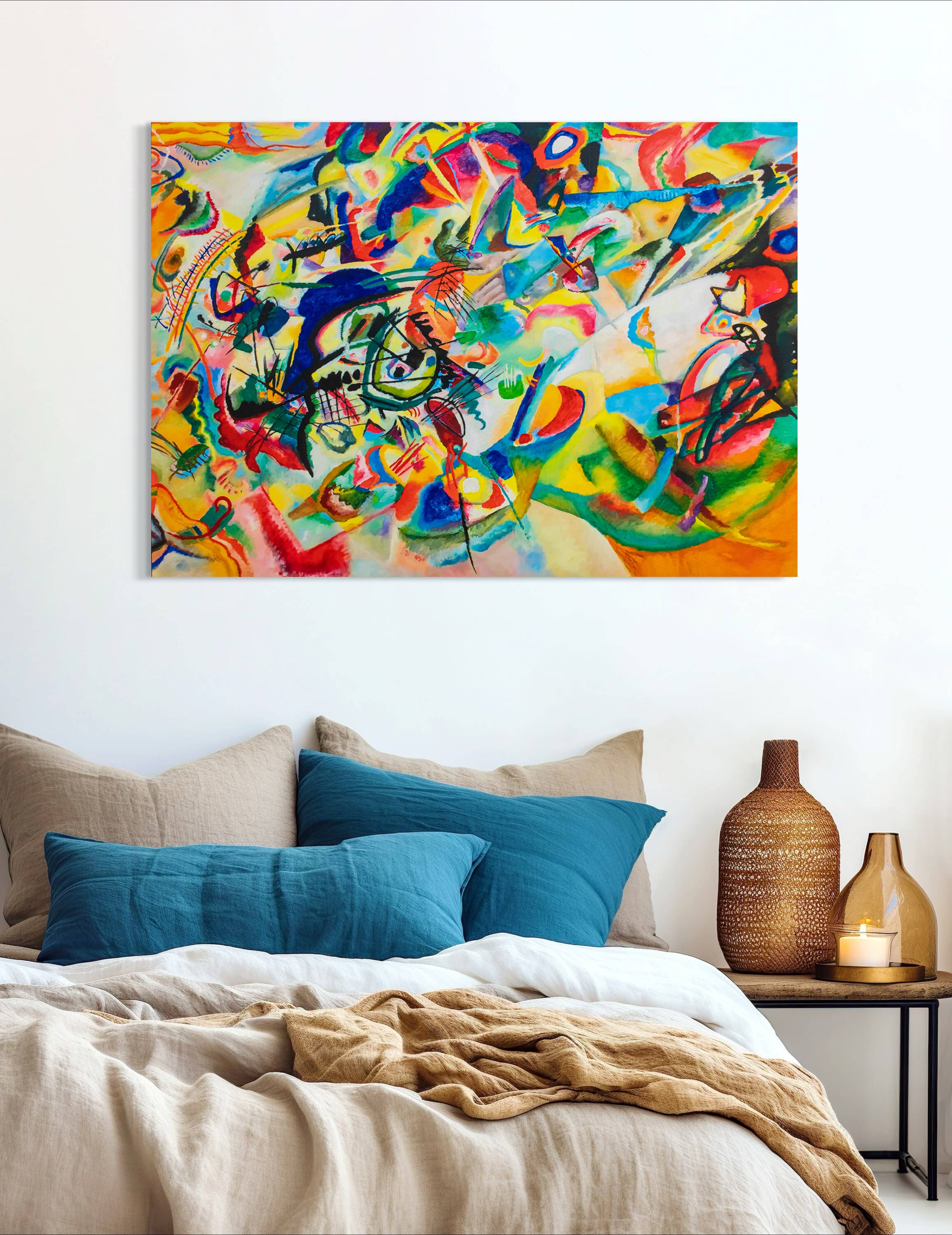 Line Color Block Abstract - Painted by Wassily Kandinsky- Circa. 1925. High Quality Polyester Cotton Canvas Print. Ready to be Framed or Mounted. Available in 3 Sizes - Small - Medium or Large. 50cm x 100cm Stretched Canvas Option Available.