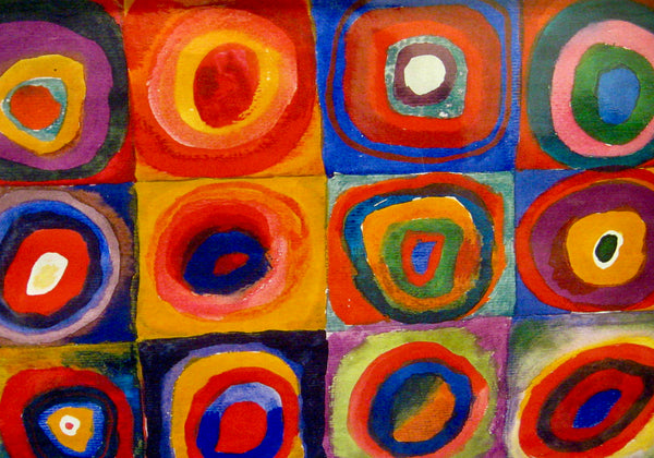 Squares with Concentric Circles - Painted by Wassily Kandinsky - Circa. 1913. High Quality Polyester Cotton Canvas Print. Ready to be Framed. Available in Two (2) Sizes. M & L. Stretched Canvas Option Available in One (1) Large Size - 70cm x 100cm