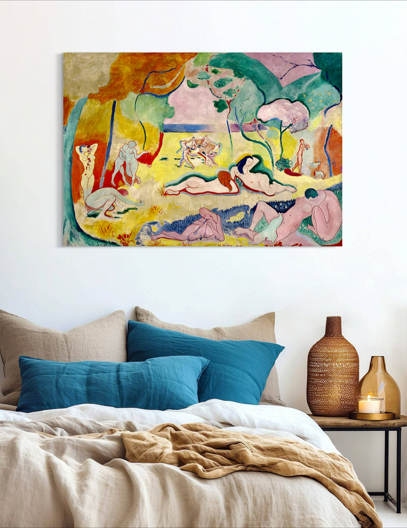 The Joy of Life - Painted by Henry Matisse - Circa. 1939. High Quality Polyester Cotton Canvas Print. Ready to be Framed or Mounted. Available in One (1) Large Size. 70cm X 100cm. Stretched Canvas Option Available in One (1) Large Size - 70cm x 100cm.