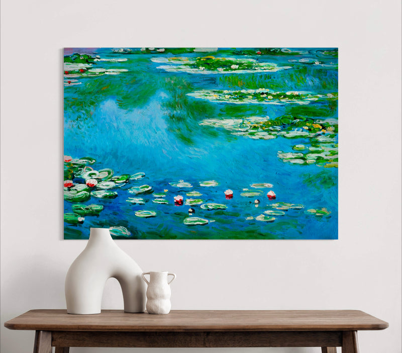 Water Lillies - Painted by Claude Monet - Circa. 1899. High Quality Polyester Cotton Canvas Print. Rolled Canvas Available in 3 Sizes - Small, Medium, or Large. Stretched Canvas Option Available in One (1) Large Size - 70cm x 100cm.