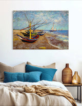 Fishing Boats on the Beach - Painted by Vincent Van Gogh - Circa. 1890. High Quality Polyester Cotton Canvas Print. Ready to be Framed or Mounted. Available in 3 Sizes - Small - Medium or Large.