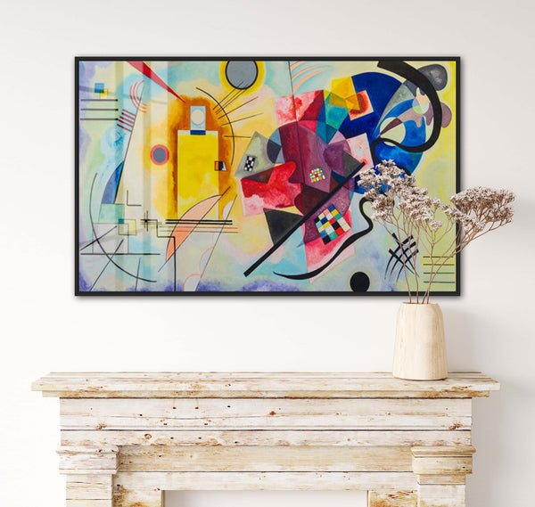 Yellow-Red-Blue Work of Art - Painted by Wassily Kandinsky - Circa. 1925. Picture Size - 60cm X 90cm. Framed Quality Canvas - Ready to Hang. -  Bold & Beautiful Design Statement.