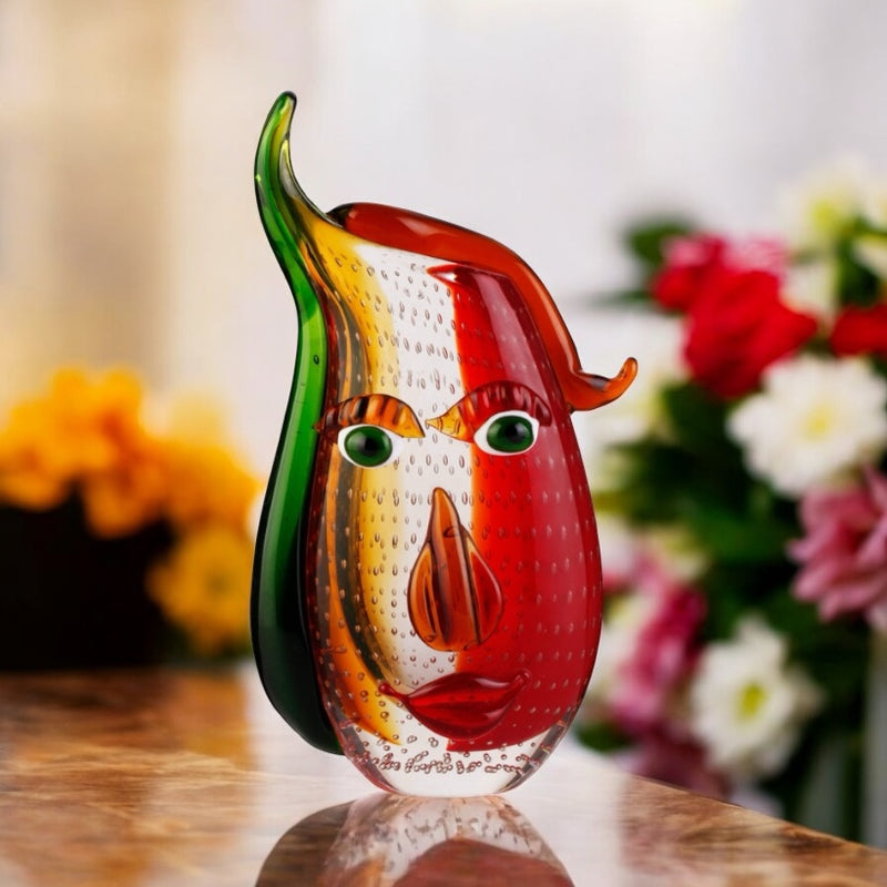 Art Deco “Flaming Jane” Hand Blown Murano Style 'Zibo' Glass Sculptured Flower Vase - Inspired by Pablo Picasso Cubist Design - 32cm Height