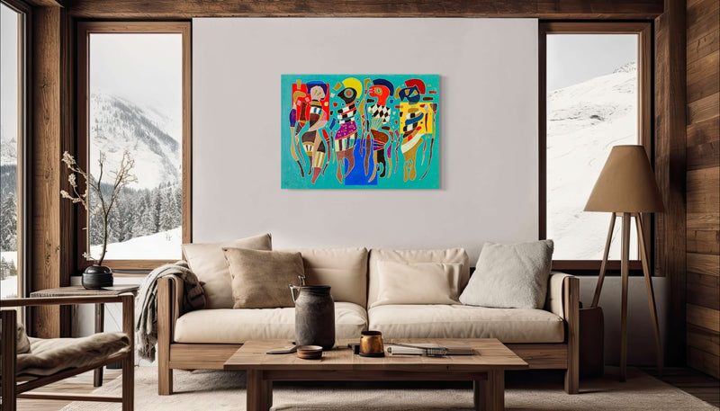 Four Figures on Three Squares - Painted by Wassily Kandinsky - Circa. 1943. High Quality Polyester Cotton Canvas Print. Ready to be Framed. Available in Two Sizes - 40cm X 60cm & 70cm x 100cm.