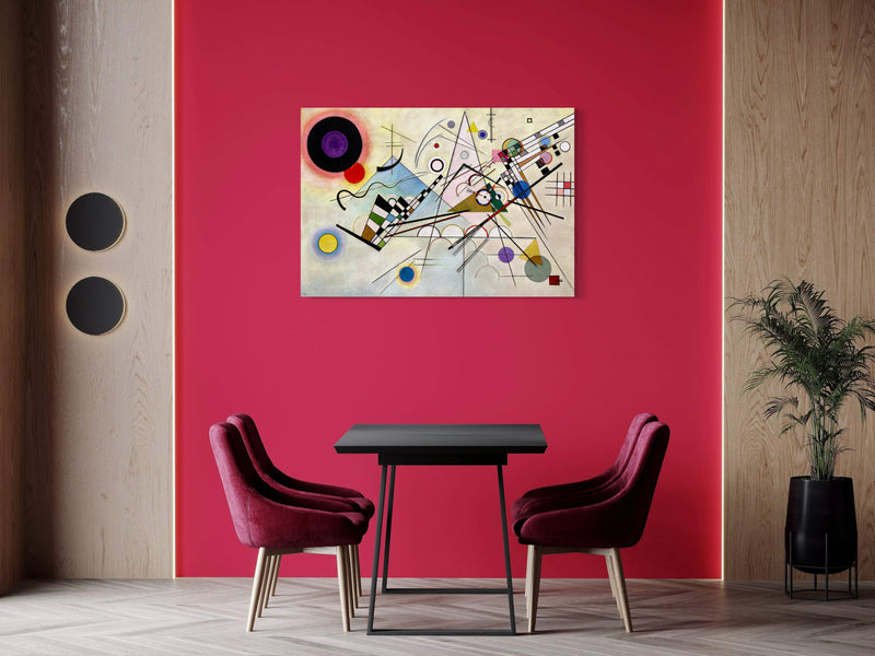 Composition VIII- Painted by Wassily Kandinsky - Circa. 1923. High Quality Polyester Cotton Canvas Print. Ready to be Framed. Available in One Large Size. 70cm X 100cm. Stretched Canvas Option Available in One (1) Large Size - 70cm x 100cm