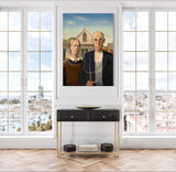 American Gothic - Painted by Grant Wood - Circa. 1930. High Quality Polyester Cotton Canvas Print. Ready to be Framed or Mounted. Available in One Large Size. 70cm X 100cm. Stretched Canvas Option Available in One (1) Large Size - 70cm x 100cm.