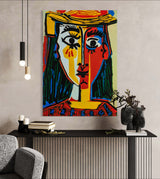 Head of a Woman in a Hat - Painted by Pablo Picasso - Circa. 1960. High Quality Polyester Cotton Canvas Print. Rolled Canvas Available in 3 Sizes - Small, Medium, or Large. Stretched Canvas Option Available in One (1) Large Size - 70cm x 100cm.