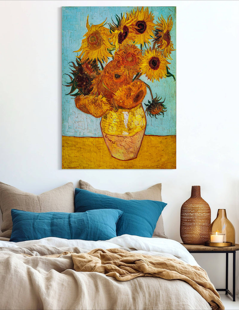 Golden Sunflowers - Painted by Vincent Van-Gogh - Circa. 1888. High Quality Polyester Cotton Canvas Print. Ready to be Framed or Mounted. Available in One Large Size. 70cm X 100cm. Stretched Canvas Option Available in One (1) Large Size. 70cm X 100cm.