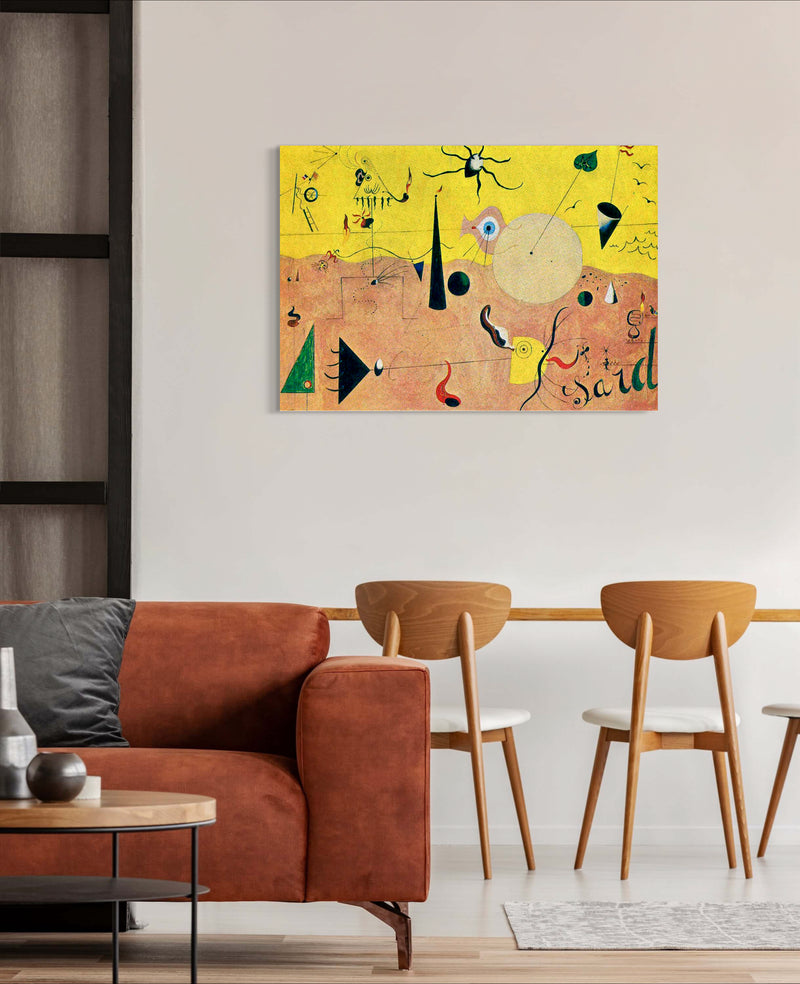 Catalan Landscape - Painted by Joan Miro - Circa. 1924. High Quality Polyester Cotton Canvas Print. Ready to be Framed or Mounted. Available in One Large Size. 70cm X 100cm. Stretched Canvas Option Available in One (1) Large Size - 70cm x 100cm.