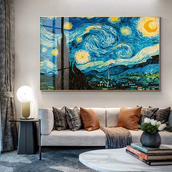 Crystal Porcelain Artwork - ‘Swirling Night’ Painted by Vincent Van Gogh - Medium Size - 70cm X 100cm. Ready to Hang.