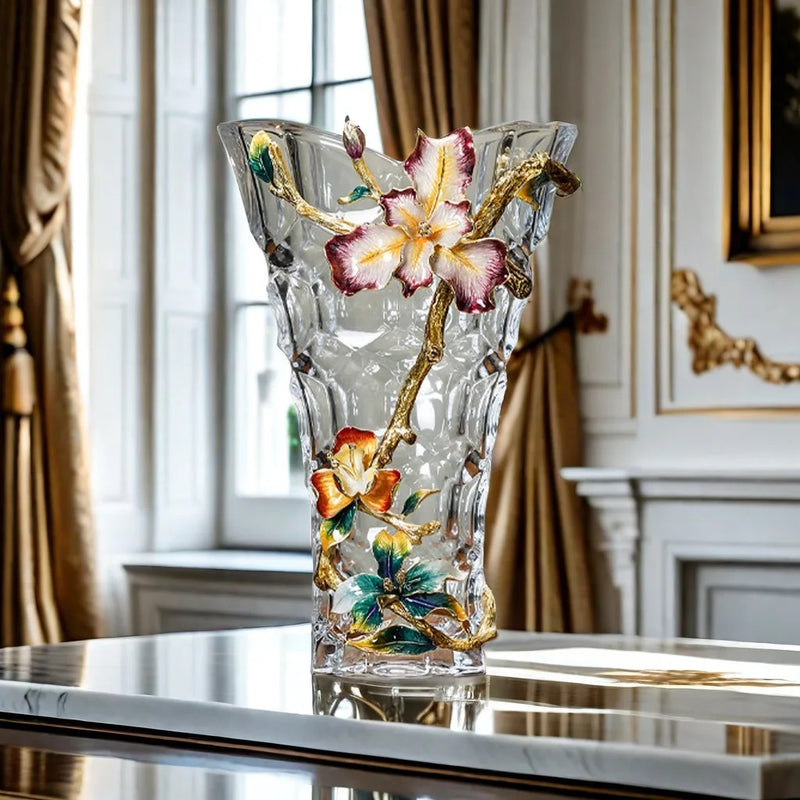 Art Deco “Epiphany” Glass Enameled Sculptured Flower Vase - Inspired Design by Tiffany - 35cm Height. Bold & Beautiful.