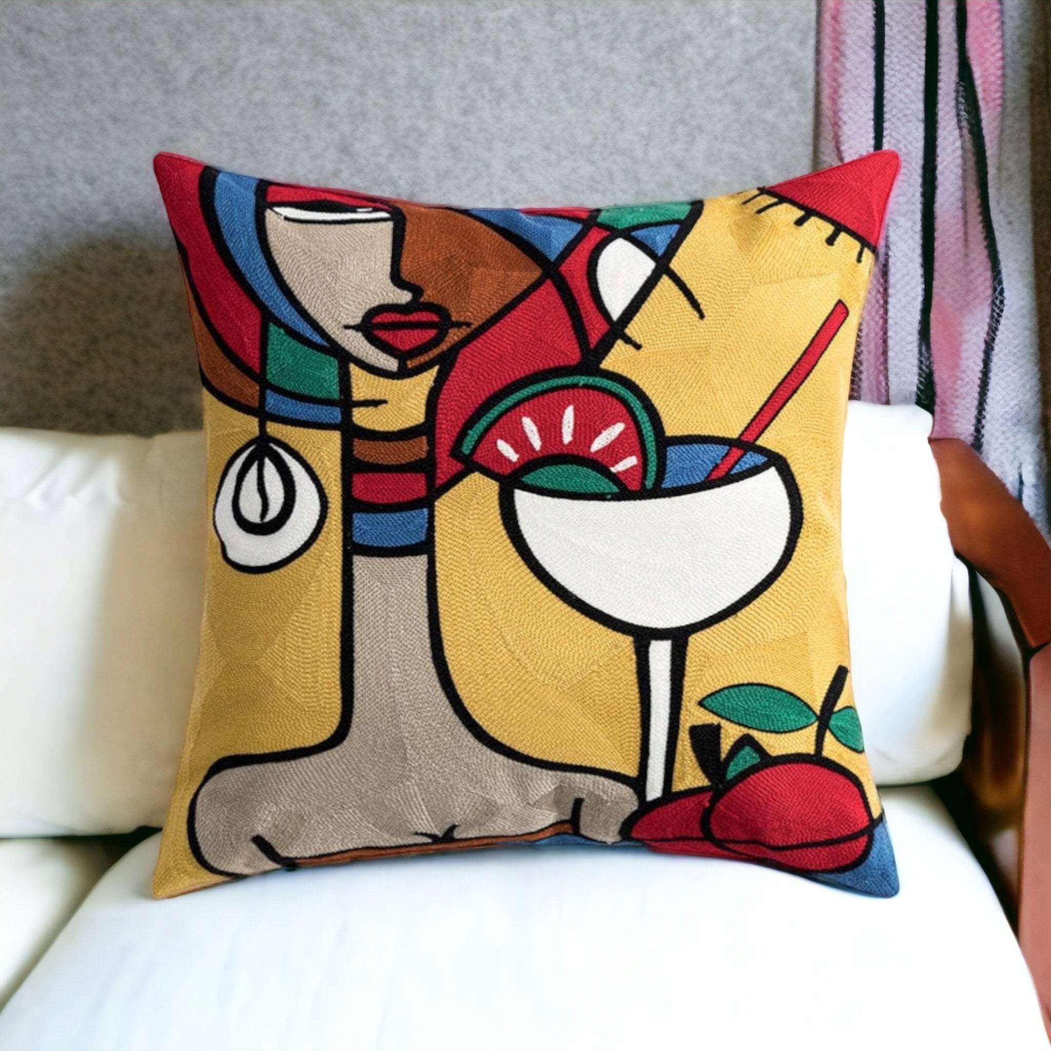 EMBROIDED Premium Cushion Covers (PICASSO INSPIRED Collection) - 4 Gorgeous Picasso Inspired Cushion Covers to Select From. Standard 45cm Cushion Size. Curated Range Unique to Australia.