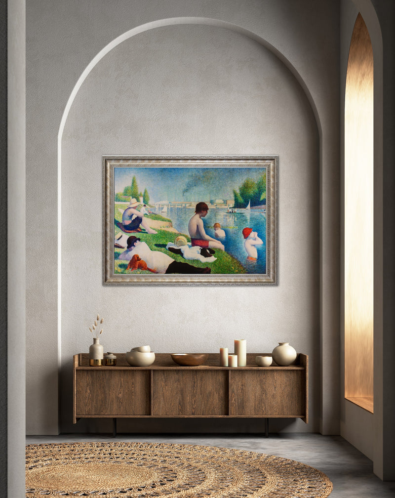 Bathers at Asnieres - Painted by Georges Seurat - Circa. 1884. Premium Gold & Silver Patinated Frame. Ready to Hang! Stunning Designer Statement! Available in 3 Sizes - Small - Medium & Large.