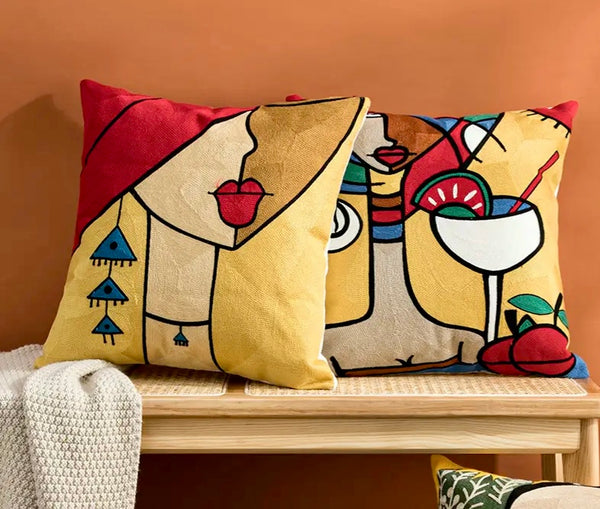 EMBROIDED Premium Cushion Covers (CUBIST CHIC Collection) - 2 Gorgeous Cubist Inspired Cushion Covers to Select From. 2 Options For Each Design. Standard 45cm Size & Large 50cm Size. Designed to Mix & Match. Reimagine Your Space, Cubist Style