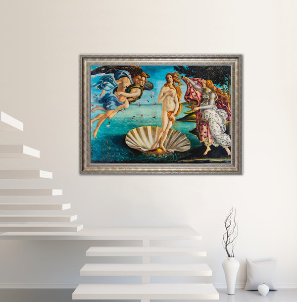 Birth of Venus - Painted by Sandro Botticelli - Circa. 1486. Premium Gold & Silver Patinated Frame. Ready to Hang! Stunning Designer Statement! Available in 3 Sizes - Small - Medium & Large.