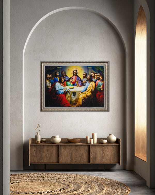 The Last Supper - Painted by Leonardo da Vinci - Circa. 1530. Premium Gold & Silver Patinated Frame. Ready to Hang! Stunning Designer Statement! Available in 3 Sizes - Small - Medium & Large.