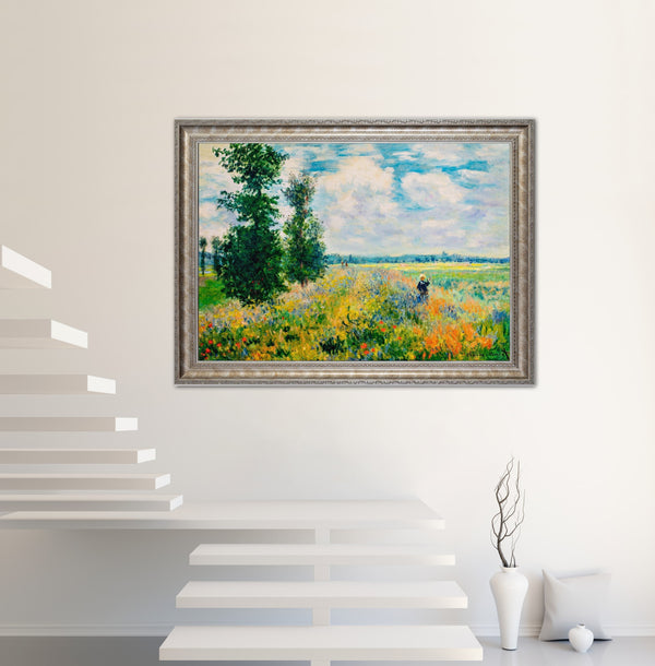 Spring Fields - Painted by Claude Monet - Circa. 1899. Premium Gold & Silver Patinated Frame. Ready to Hang! Stunning Designer Statement! Available in 3 Sizes - Small - Medium & Large.