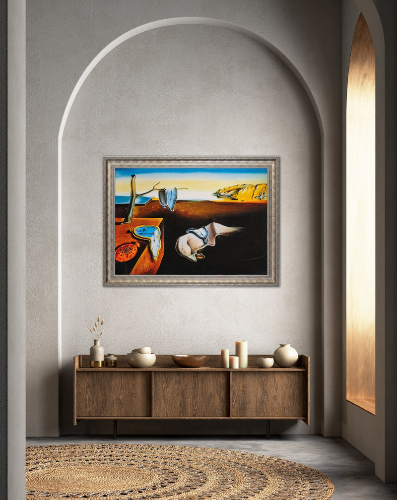 Persistence of Memory - Painted by Salvador Dali - Circa. 1931. Premium Gold & Silver Patinated Frame. Ready to Hang! Stunning Designer Statement! Available in 3 Sizes - Small - Medium & Large.