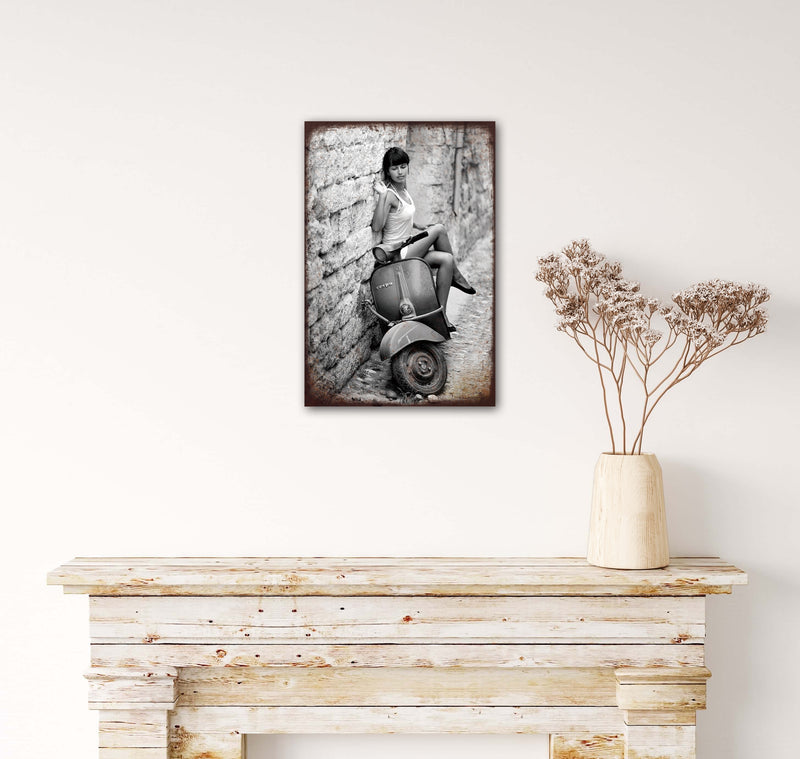 Vespa - Retro Metal Art Decor - Wall Mount or Free Standing on Console Table -  Two Sizes - 8'' X 12" & 12" X 16" - No. 50819