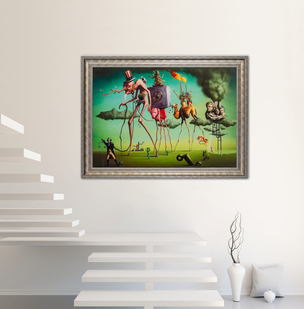 The American Dream - Painted by Salvador Dali - Circa. 1931. Premium Gold & Silver Patinated Frame. Ready to Hang! Stunning Designer Statement! Available in 3 Sizes - Small - Medium & Large.