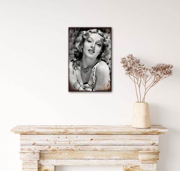Lana Turner - Retro Metal Art Decor - Wall Mount or Free Standing on Console Table -  Two Sizes - 8'' X 12" & 12" X 16" - No. 40490