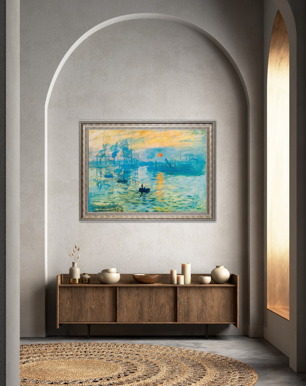 Sunrise Landscape - Painted by Claude Monet - Circa. 1899. Premium Gold & Silver Patinated Frame. Ready to Hang! Stunning Designer Statement! Available in 3 Sizes - Small - Medium & Large.