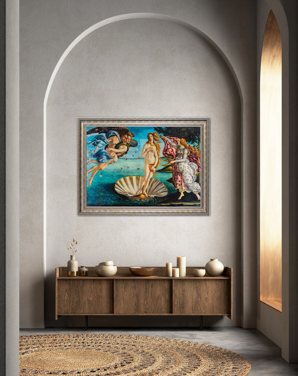 Birth of Venus - Painted by Sandro Botticelli - Circa. 1486. Premium Gold & Silver Patinated Frame. Ready to Hang! Stunning Designer Statement! Available in 3 Sizes - Small - Medium & Large.