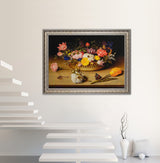 Flower Still Life - Painted by Ambrosius Bosschaert - Circa. 1590. Premium Gold & Silver Patinated Frame. Ready to Hang! Stunning Designer Statement! Available in 3 Sizes - Small - Medium & Large.