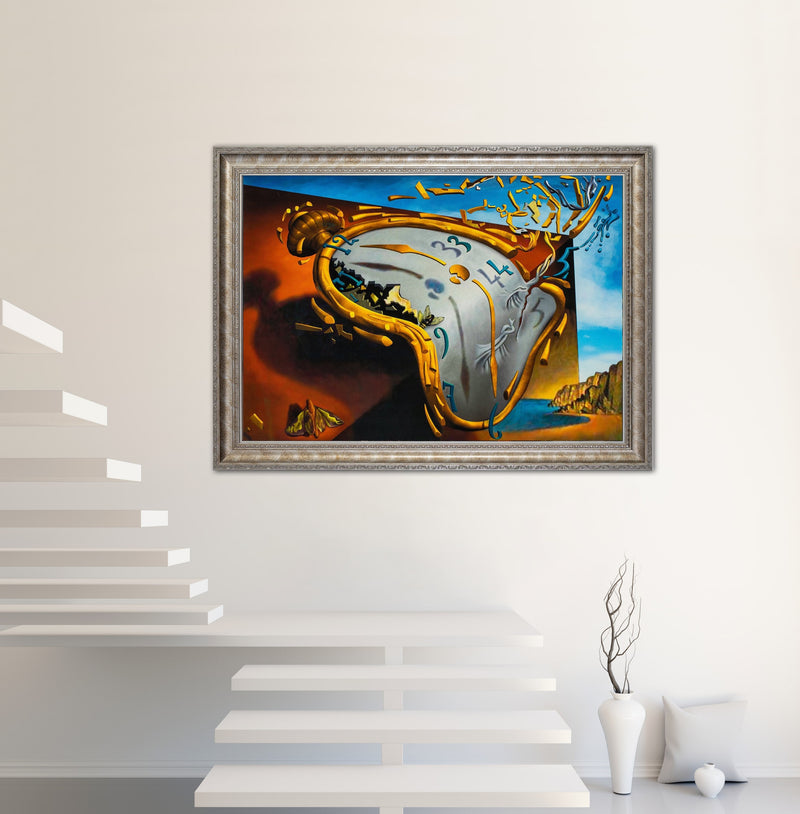 Morphed Timepiece - Painted by Salvador Dali - Circa. 1931. Premium Gold & Silver Patinated Frame. Ready to Hang! Stunning Designer Statement! Available in 3 Sizes - Small - Medium & Large.