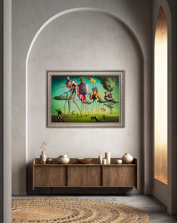 The American Dream - Painted by Salvador Dali - Circa. 1931. Premium Gold & Silver Patinated Frame. Ready to Hang! Stunning Designer Statement! Available in 3 Sizes - Small - Medium & Large.