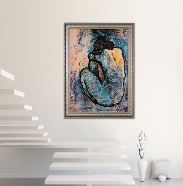 Blue Nude - Painted by Pablo Picasso - Circa. 1949. Premium Gold & Silver Patinated Frame. Ready to Hang! Stunning Designer Statement! Available in 3 Sizes - Small - Medium & Large.