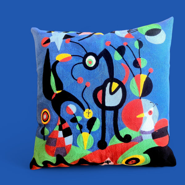 EMBROIDED MIRO Cushion Cover (Miro Collection) - Unique Artwork by Joan Miro - The Dream Artwork Circa 1925. Large 50cm Size. Elevate Your Space with Artful Comfort. A Touch of Miró Magic for Your Home. One of a Kind!