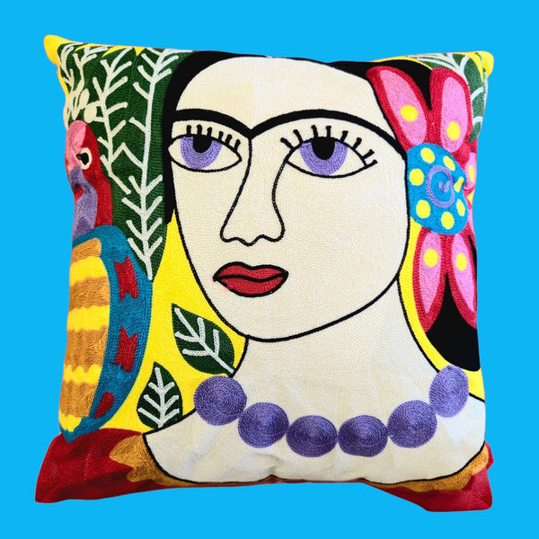 Cubist Frida Artwork - POLYESTER PU COATED WATERPROOF Cushion Cover & UV Resistant - Large 50cm Size. Suitable for Outdoor Seating & Wet Weather Areas.