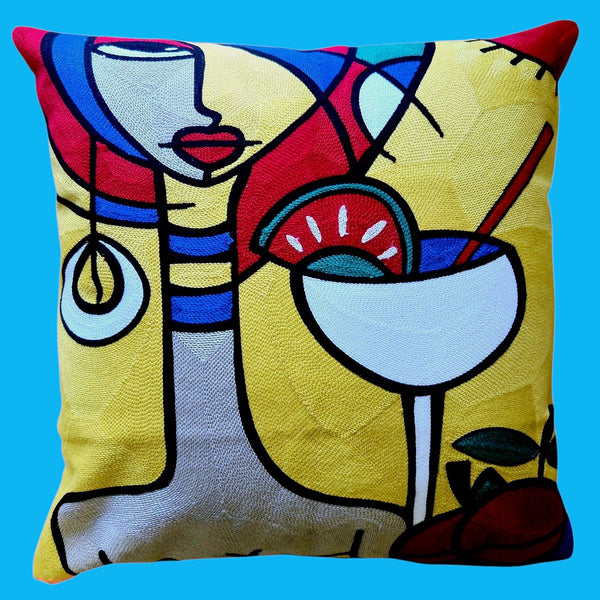 Cubist Cocktail Artwork - POLYESTER PU COATED WATERPROOF Cushion Cover & UV Resistant - Large 50cm Size. Suitable for Outdoor Seating & Wet Weather Areas.