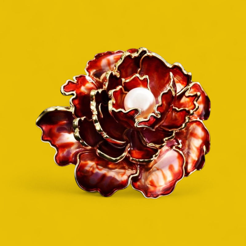 Enamelled Peony Splendor: Classic beauty for the modern woman. A Beautiful Brooch for Every Occasion.