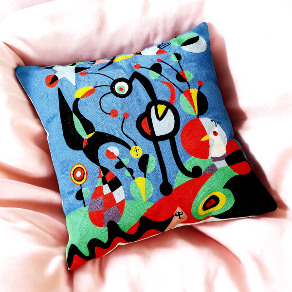 EMBROIDED MIRO Cushion Cover (Miro Collection) - Unique Artwork by Joan Miro - The Dream Artwork Circa 1925. Large 50cm Size. Elevate Your Space with Artful Comfort. A Touch of Miró Magic for Your Home. One of a Kind!