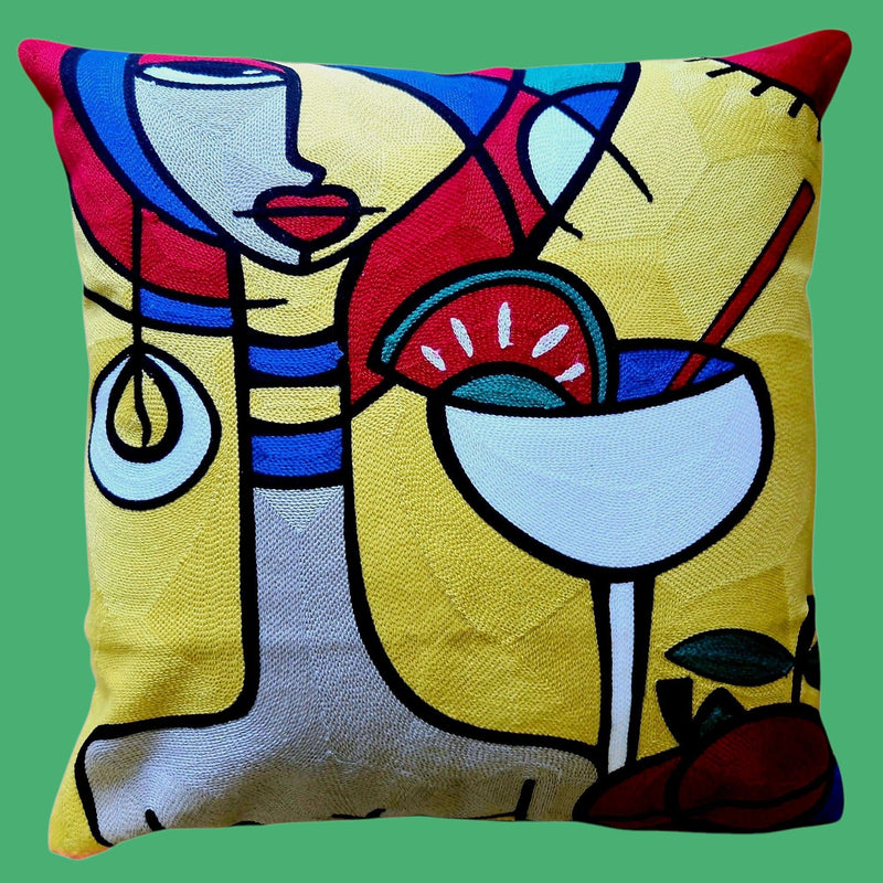 Cubist Cocktail Artwork - POLYESTER LINEN Cushion Cover - Large 50cm Size. Suitable for Commercial & Office Settings.
