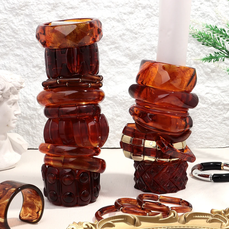 Women's Premium Retro AMBER Bangle with Elastic Adjustment.